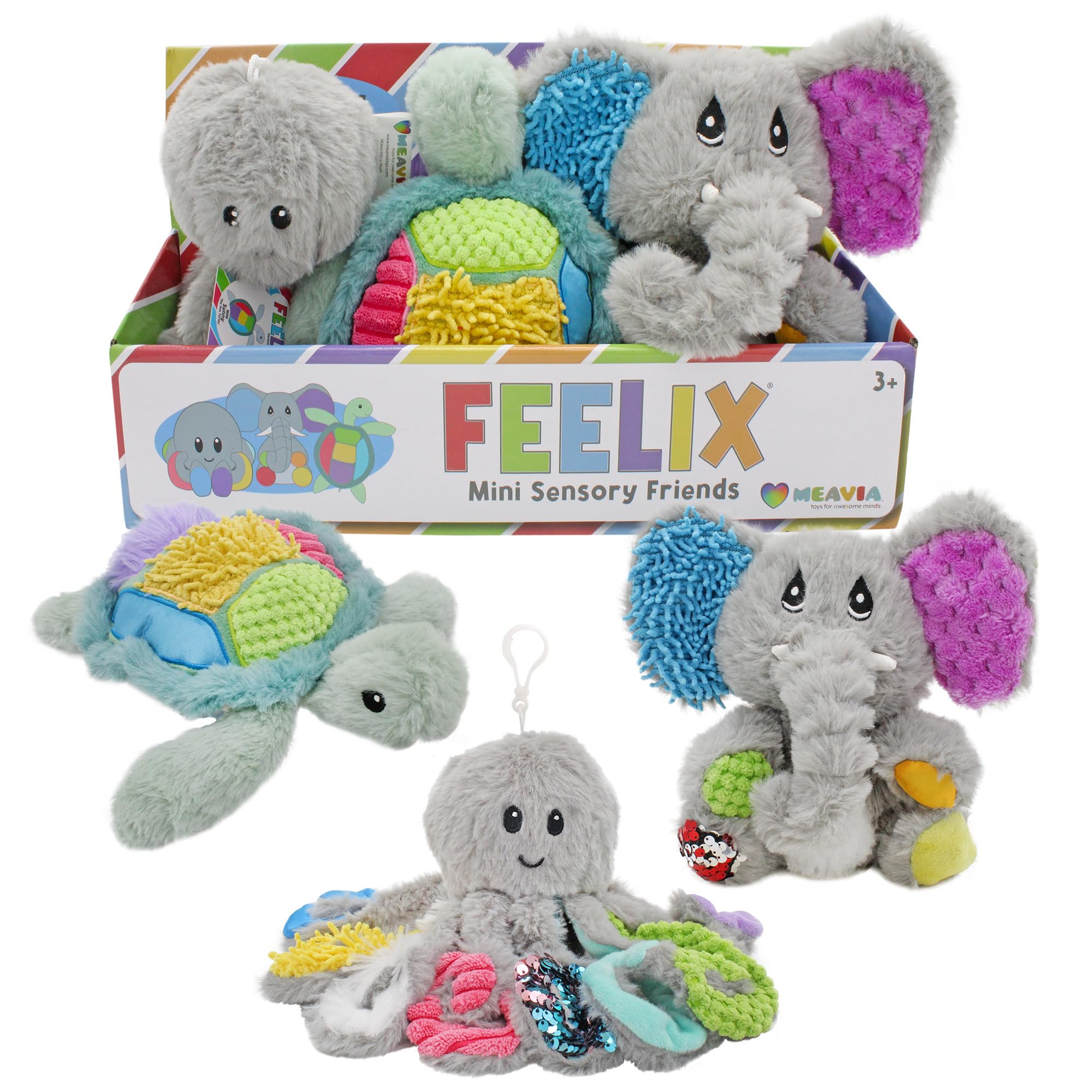 Meavia sensory plush octopus Quiggly with backpack clip for travel