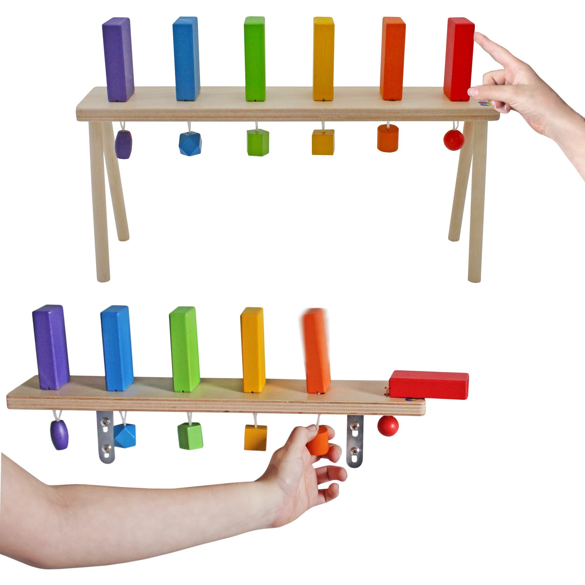 MEAVIA wooden falling domino wall shows colorful blocks for screen-free play and learning.