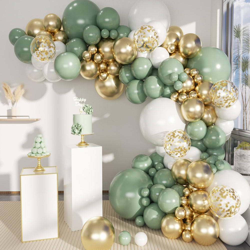 MEBAY sage green and white gold balloon arch kit for elegant arches and backdrop decor