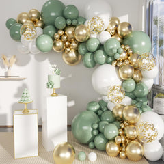 MEBAY sage green and white gold balloon arch kit for elegant arches and backdrop decor