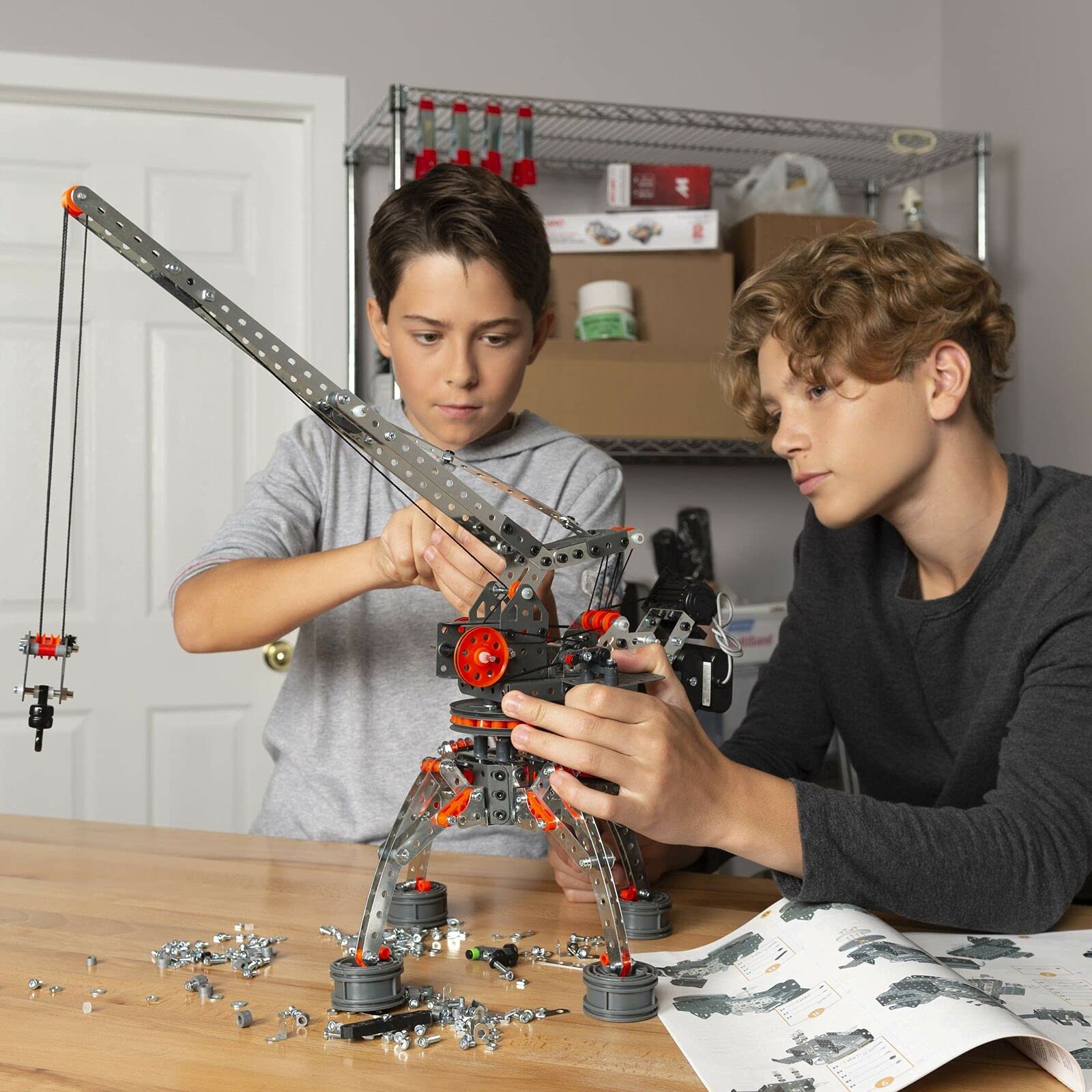 MECCANO Erector helicopter model demonstrating motorized motion.