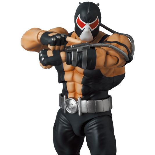 Medicom Bane Knightfall MAFEX detailed sculpt highlights armor texture for immersive display.