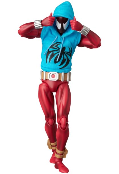 Medicom MAFEX Scarlet Spider Ver. 2.0 hooded costume detail enhances realism.