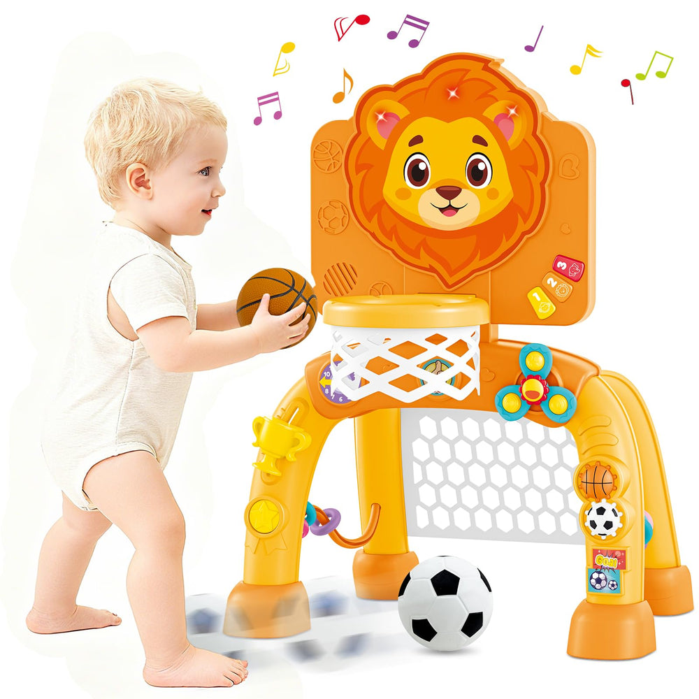 MEDMHSMA 2-in-1 hoop and goal backboard with lion design for indoor play
