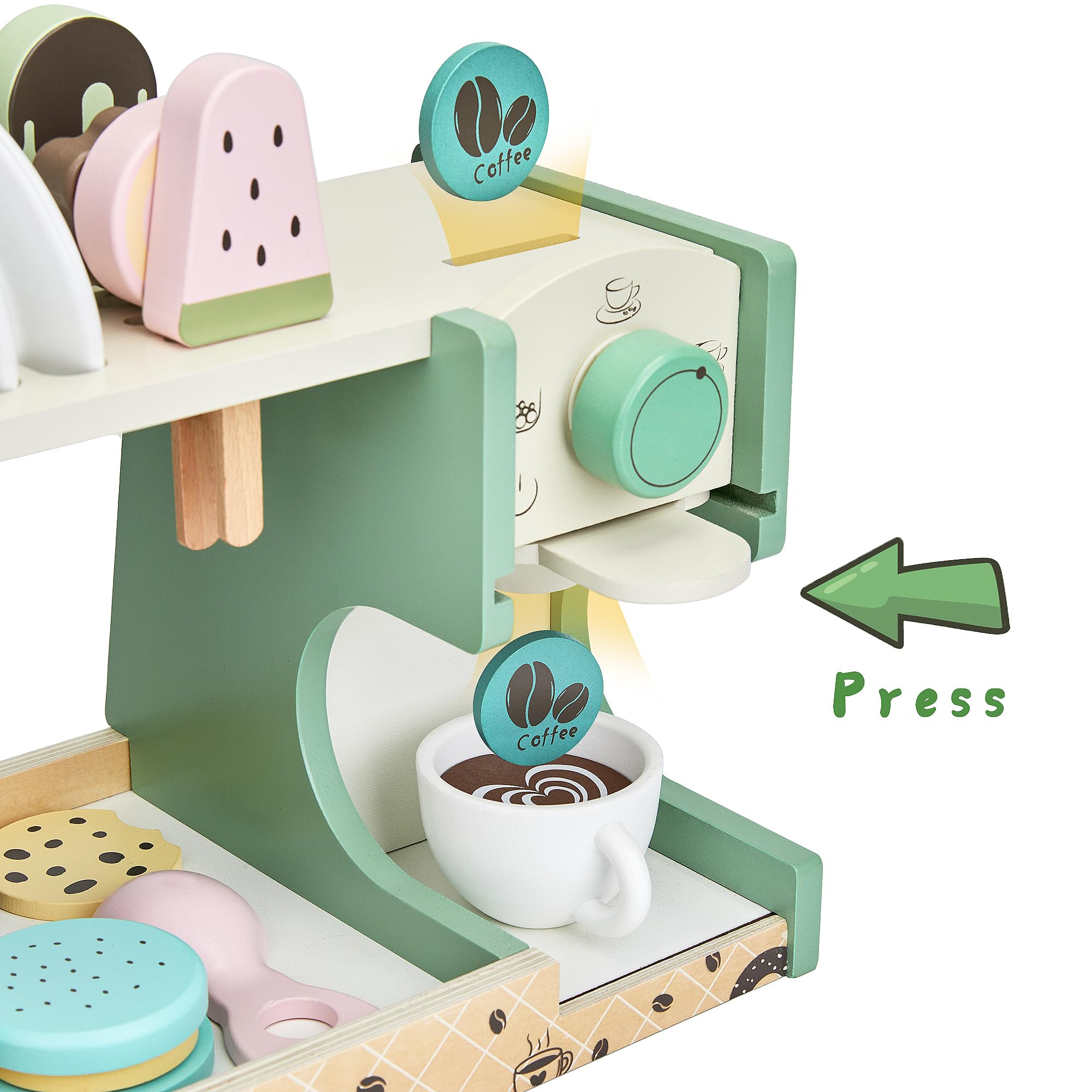 Medoga coffee maker interaction teaches cause-and-effect during pretend brewing