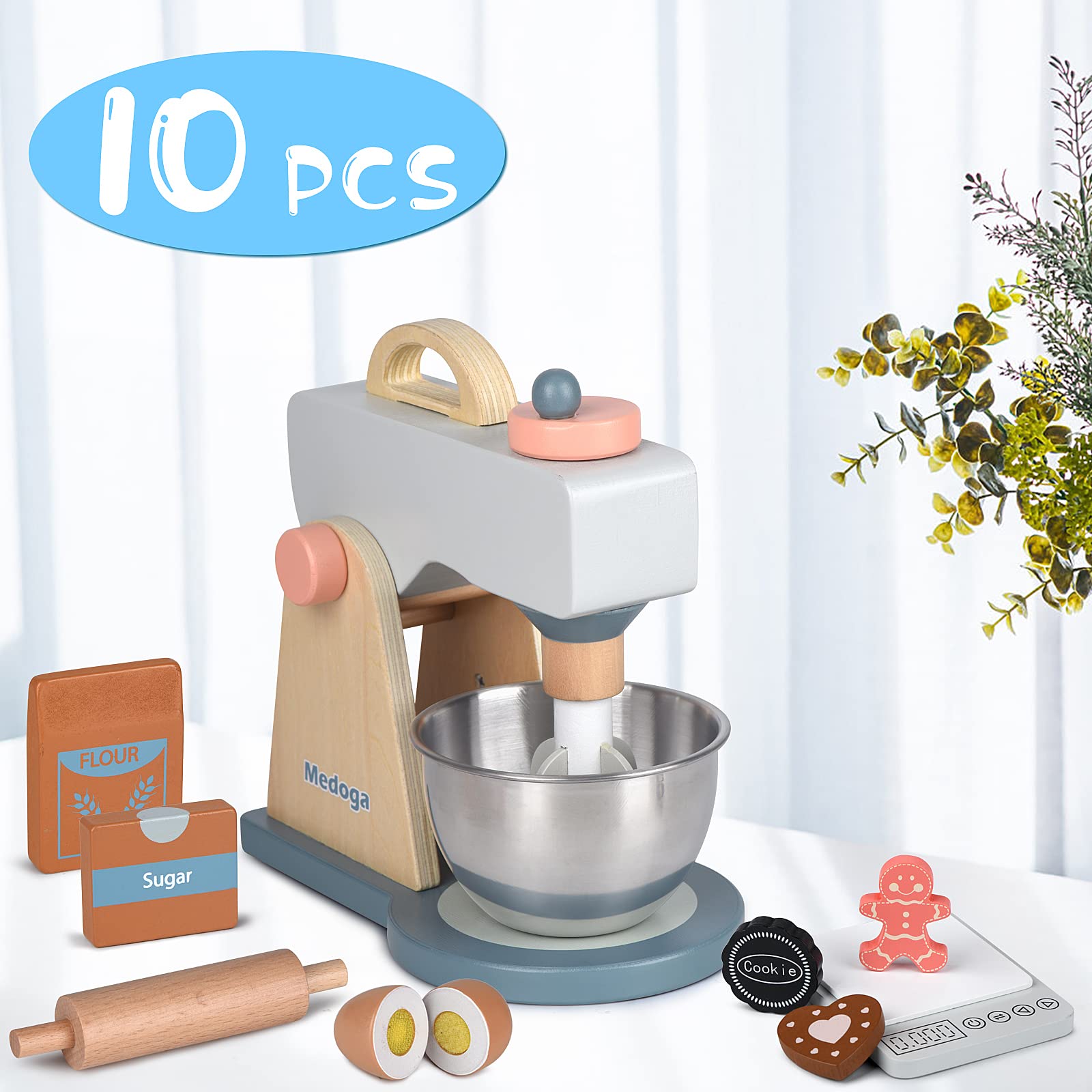 Medoga kitchen scale with ingredients supports early math and counting.