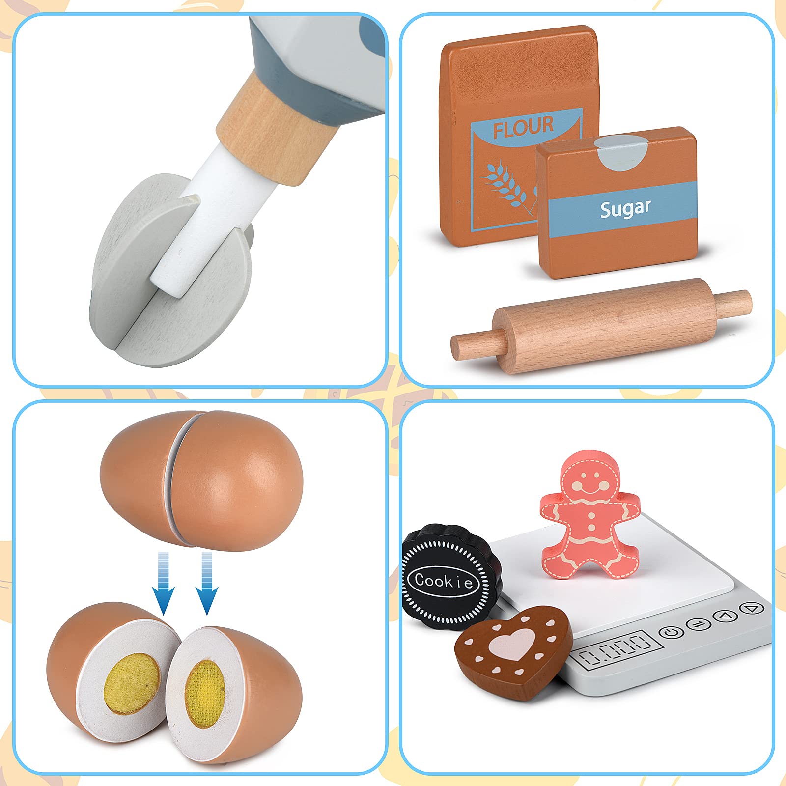 Medoga rolling-pin and cookies enhance role-play kitchen fun and dexterity.