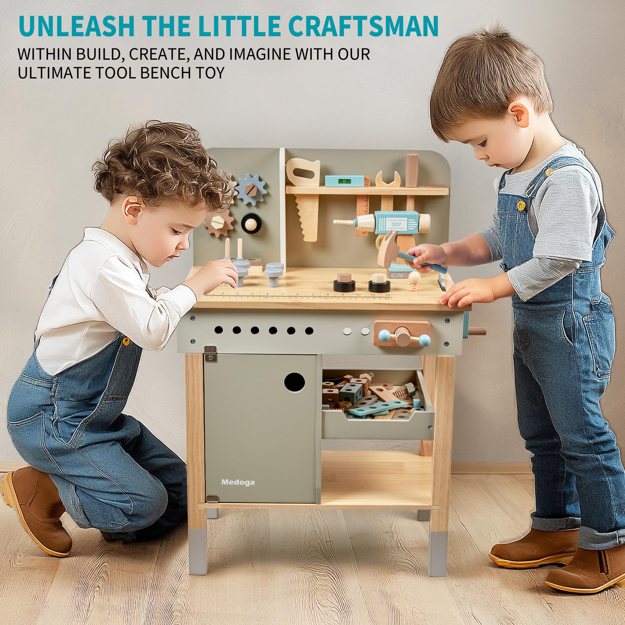 Child-safe wooden toolkit with burr-free edges for gentle play.