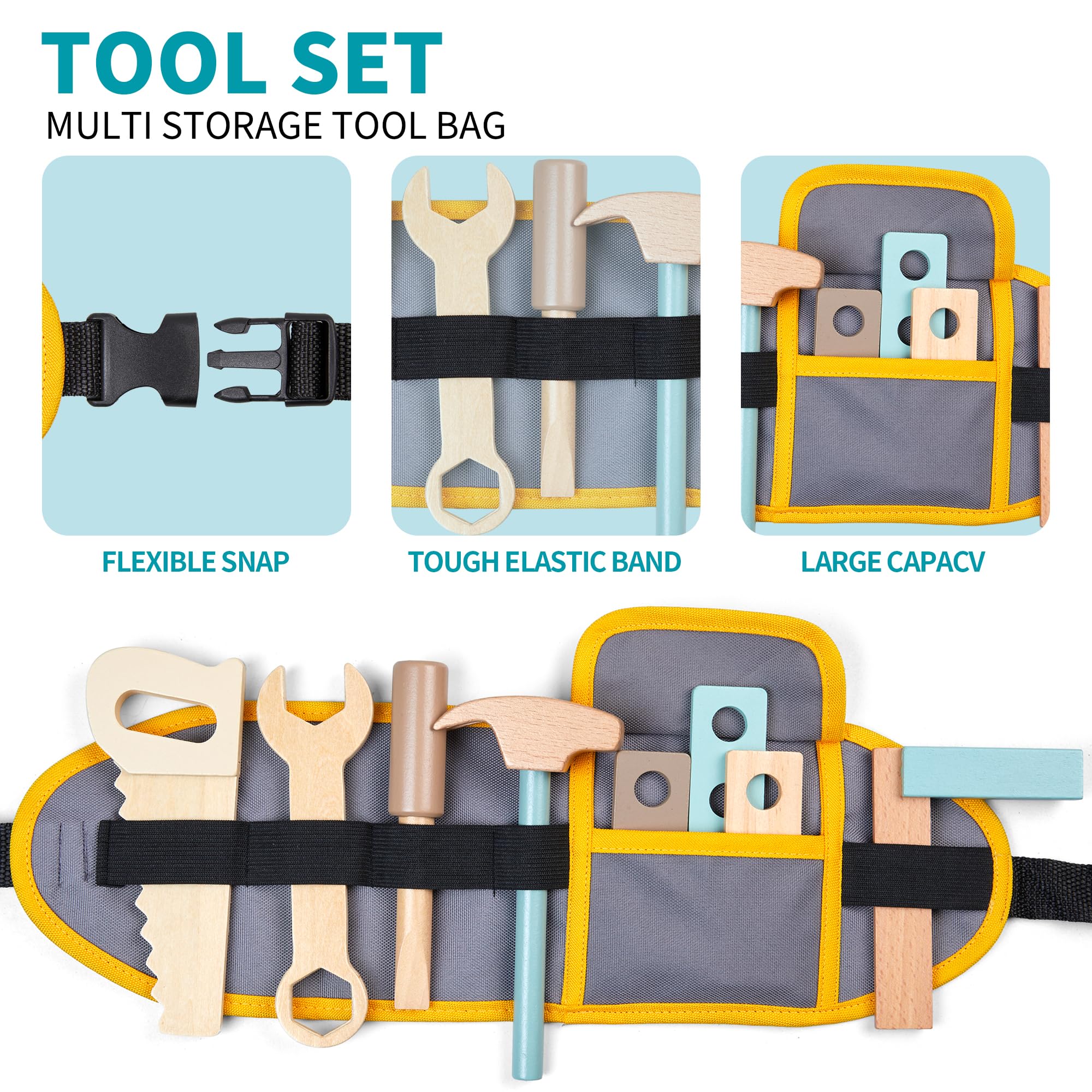 Wooden workbench surface with colorful parts for hands-on building.