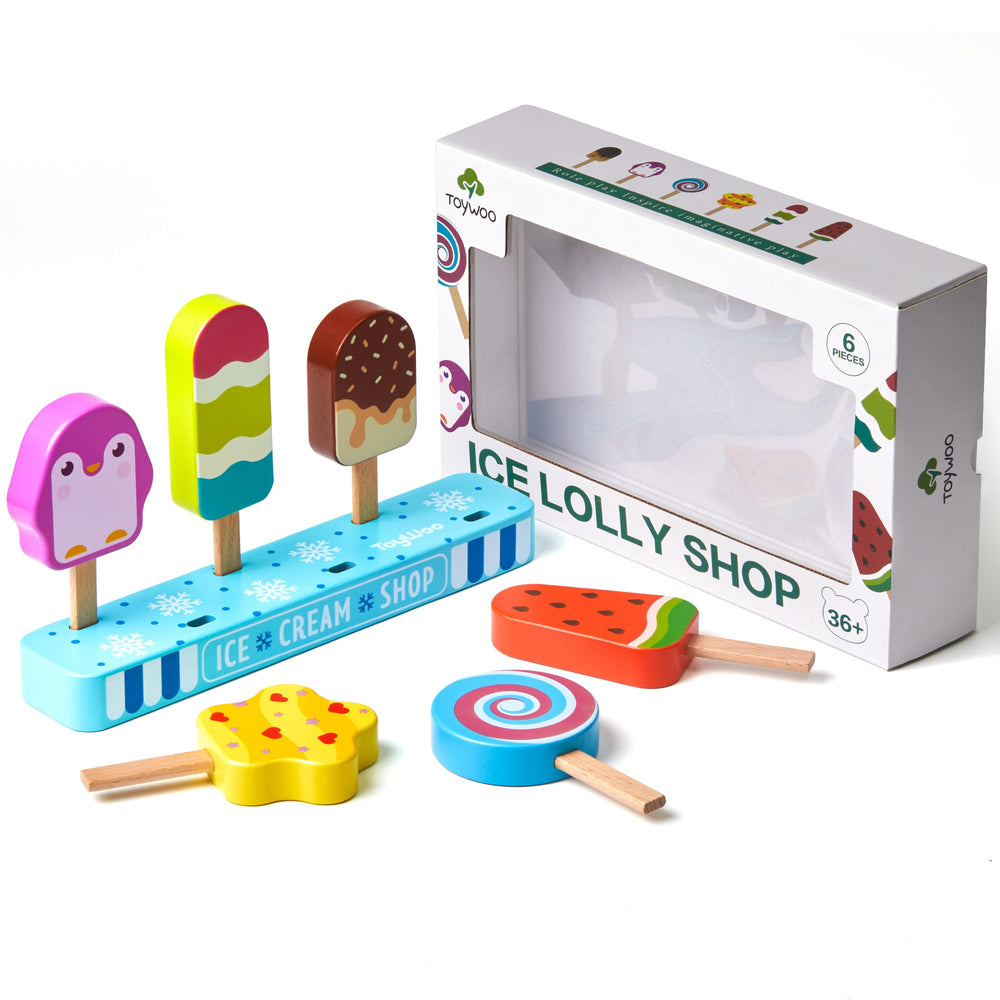 Medoga wooden ice cream play scene encouraging shared play and fine motor skills.