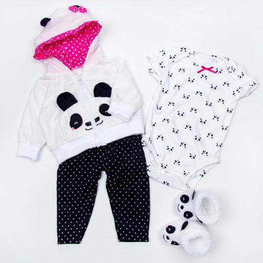Medylove panda romper shows playful panda print and easy dressing for dolls.