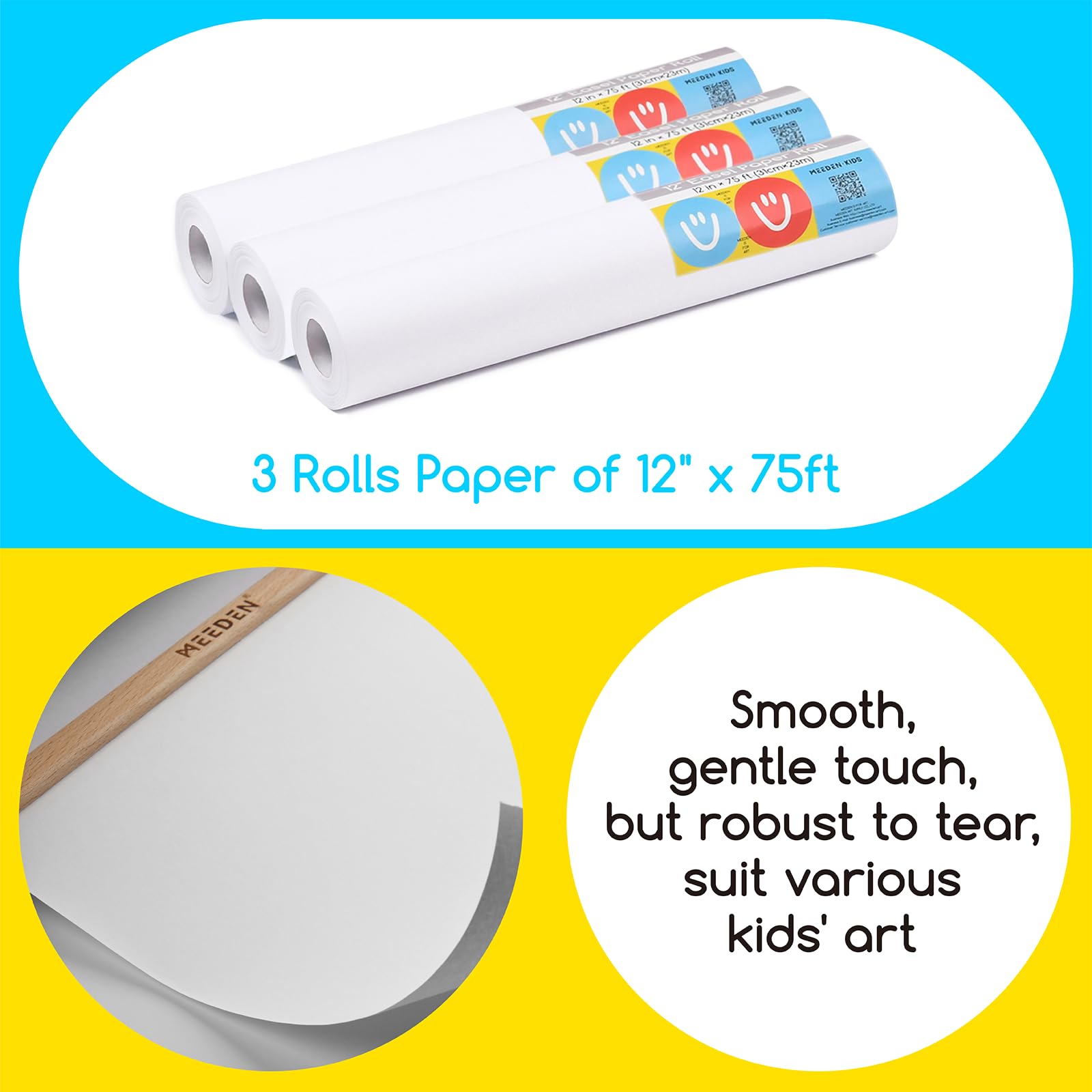 Meeden blank paper rolls 12x75ft offer generous creative space for watercolor and markers.