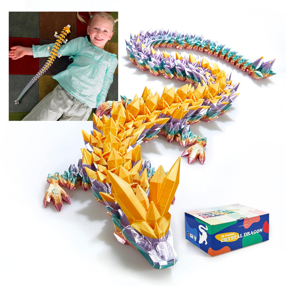 Meet Gladness 24-inch dragon in gold rainbow finish, bold desk decor for display.