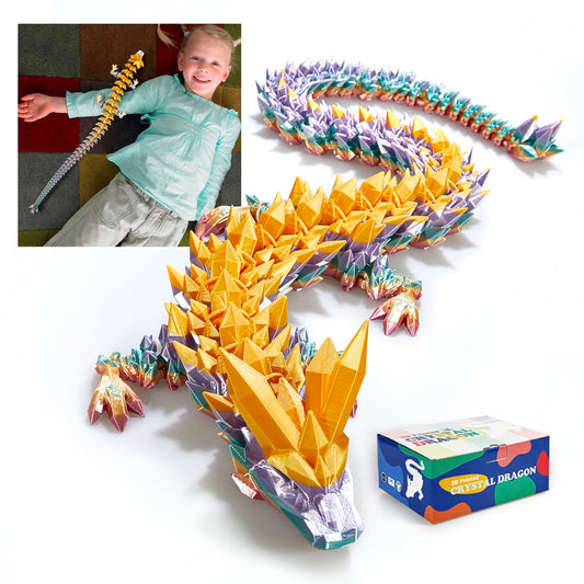 Meet Gladness 24-inch dragon in gold rainbow finish, bold desk decor for display.