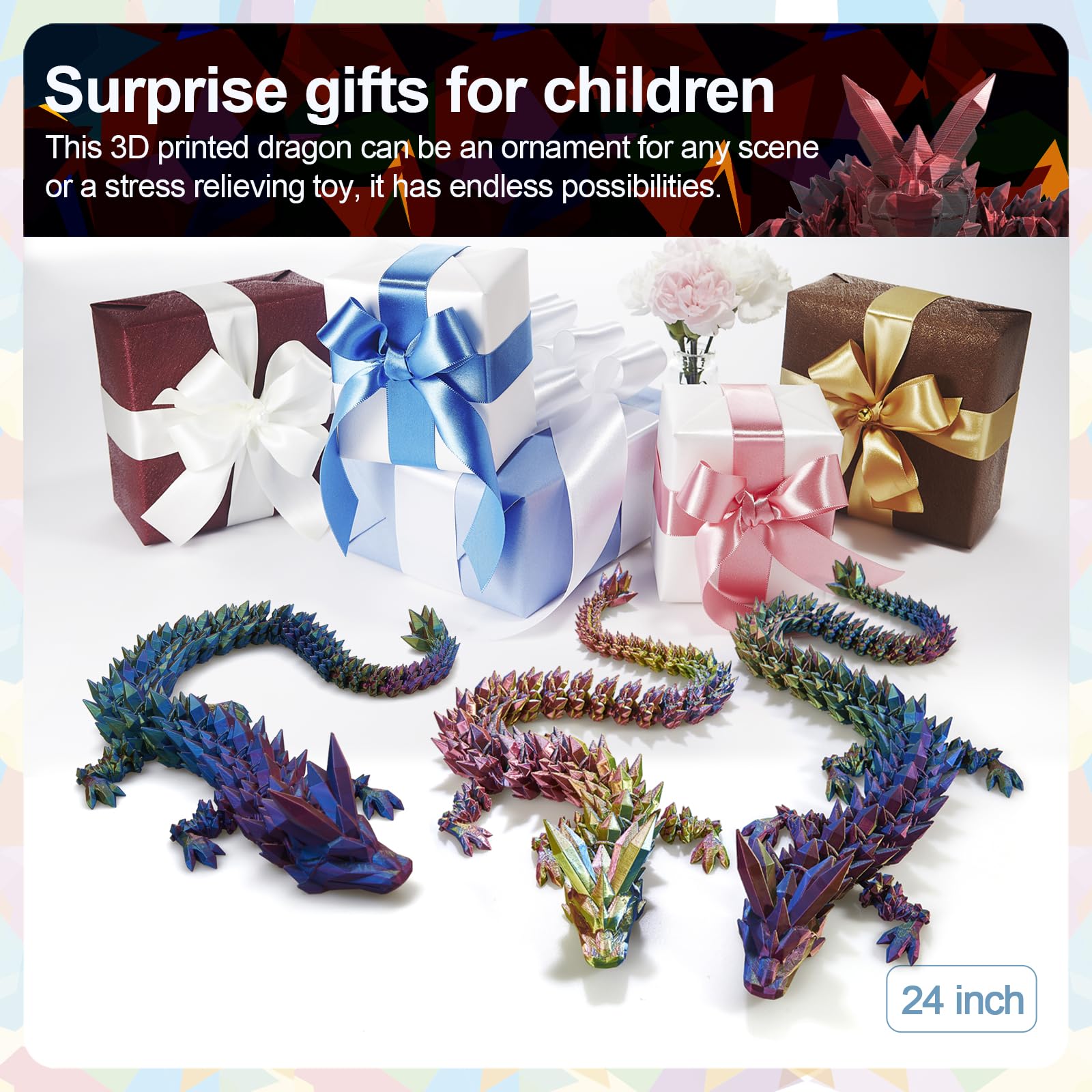 Meet Gladness large dragon toy presented in gift-ready box.