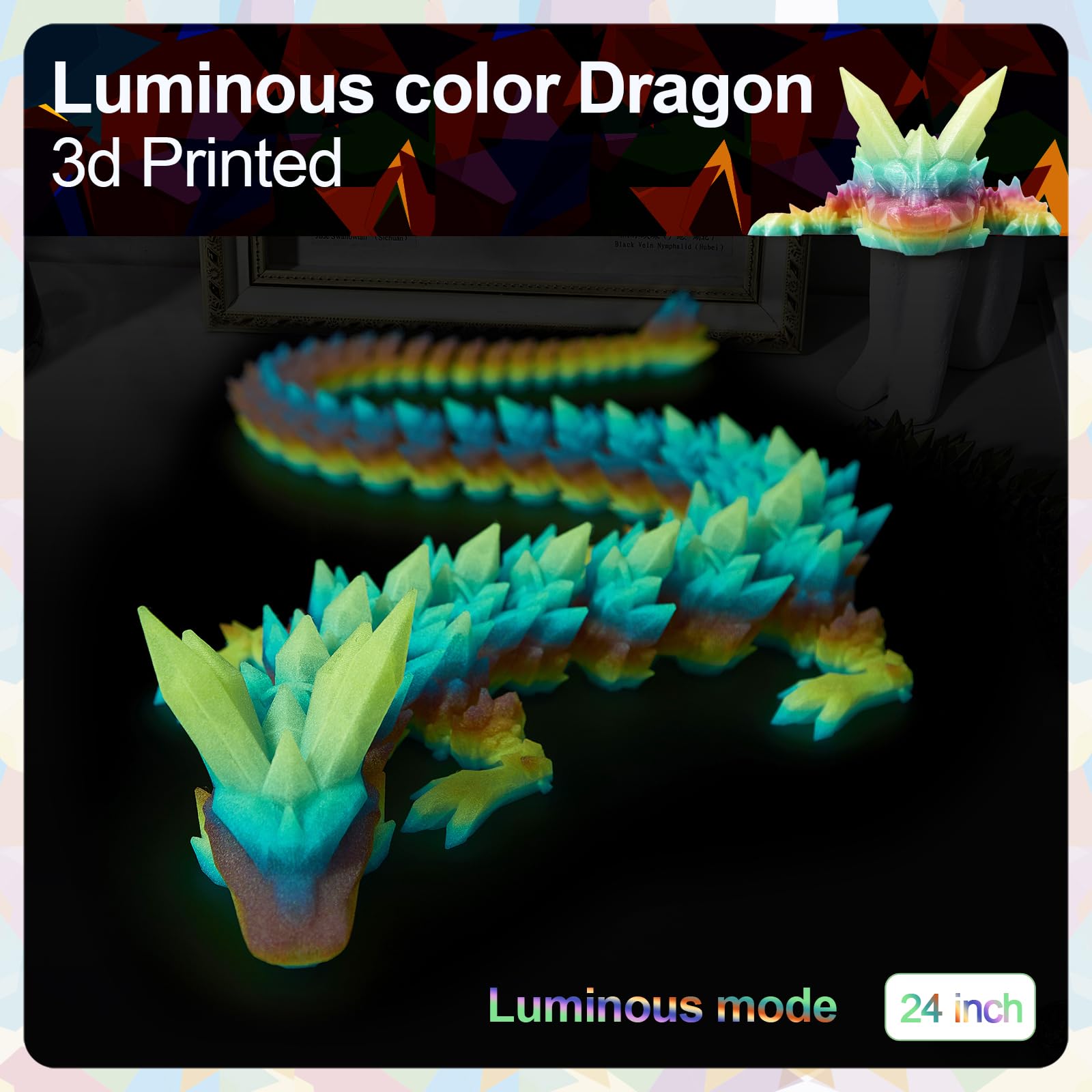 Meet Gladness glow-in-the-dark dragon, bright focal point for night-time ambiance.