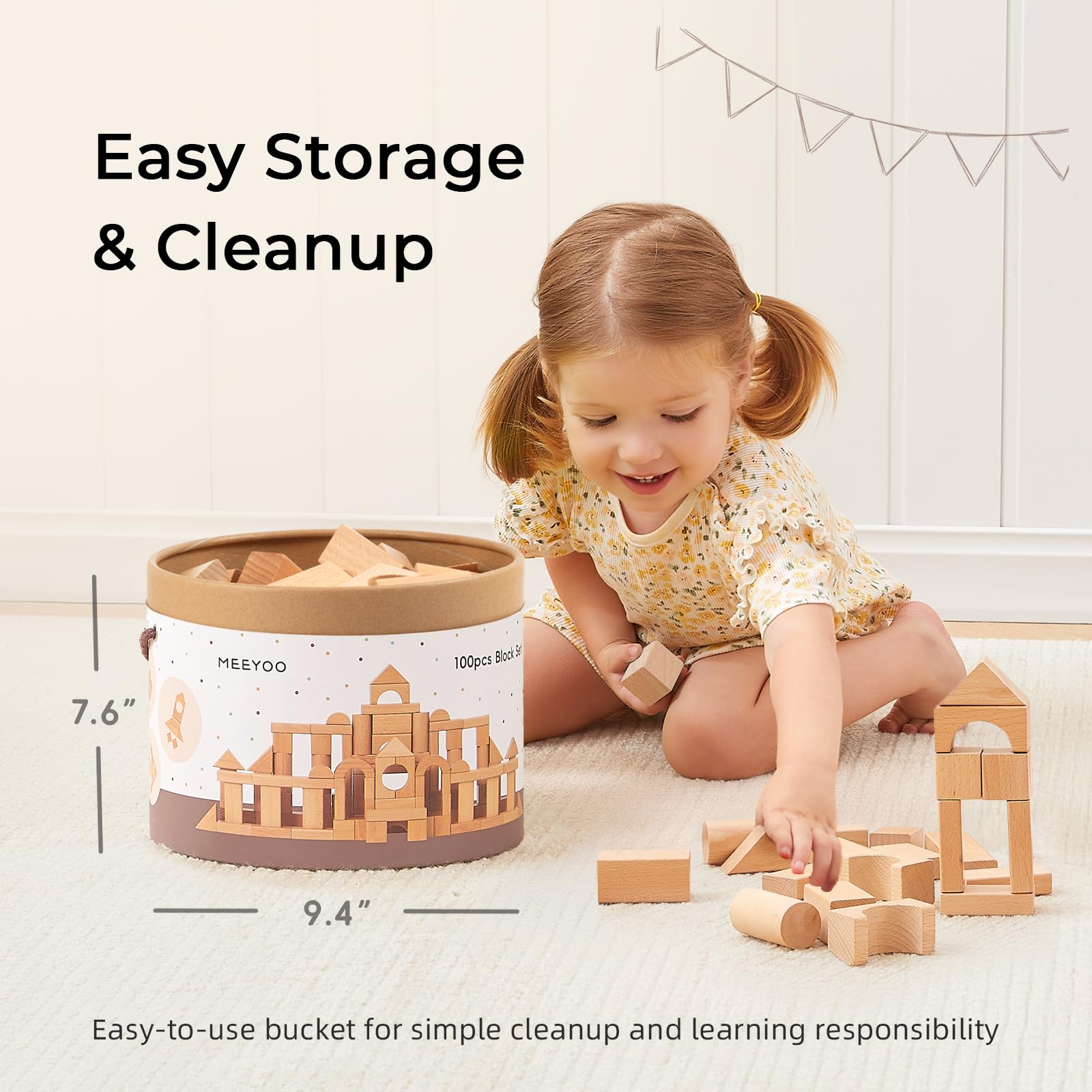 Meeyoo blocks feature 11 shapes for exploring sizes and patterns.