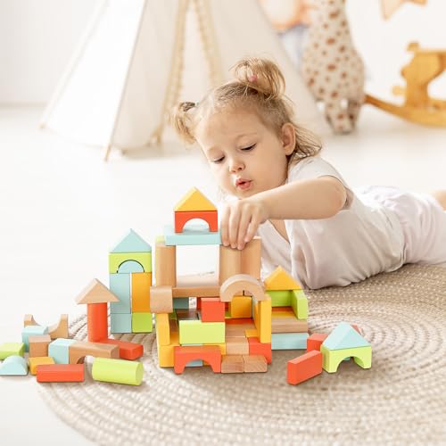 MEEYOO wooden blocks color shapes promote color recognition and early geometry