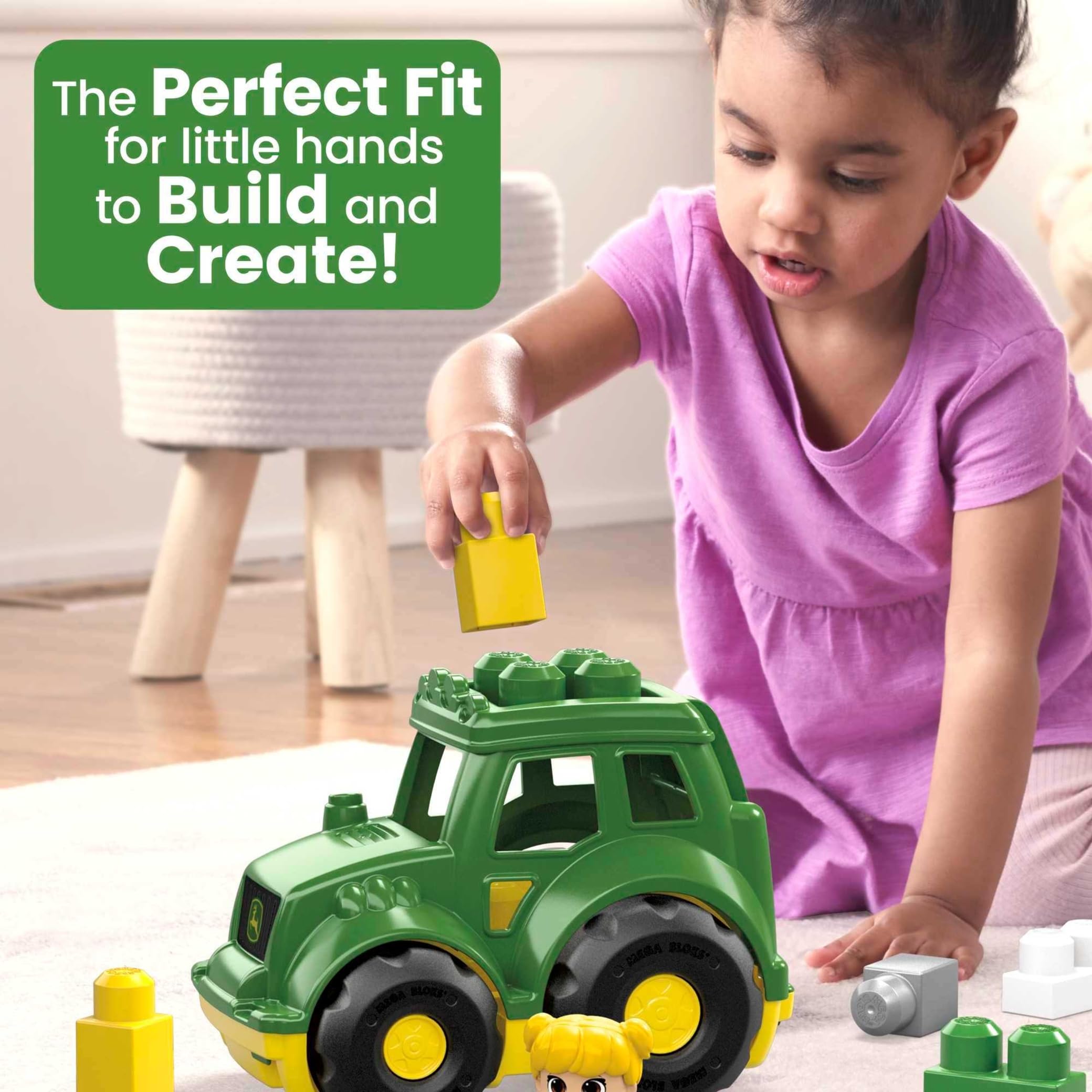 Mattel Mega Bloks Block Buddies figure image highlights accompanying character for imaginative farming.