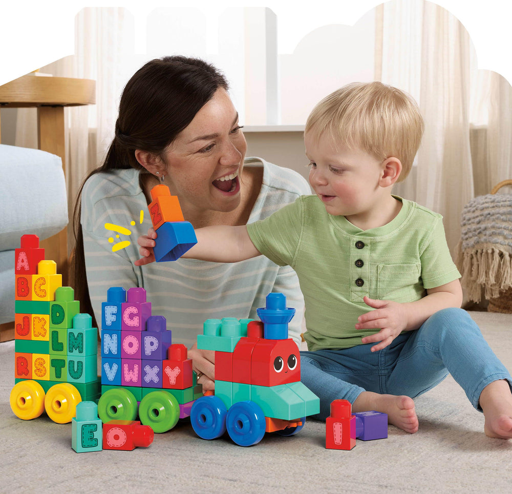 Mega Bloks colorful blocks closeup, stimulating imagination and fine motor skills.