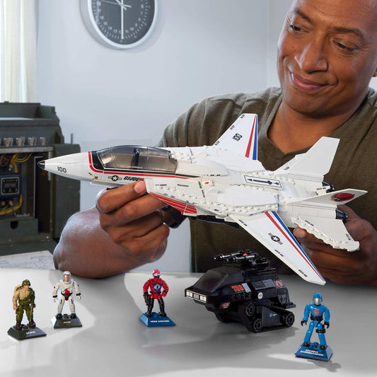 Mega Bloks Skystriker wings extended for dynamic poseability in dioramas