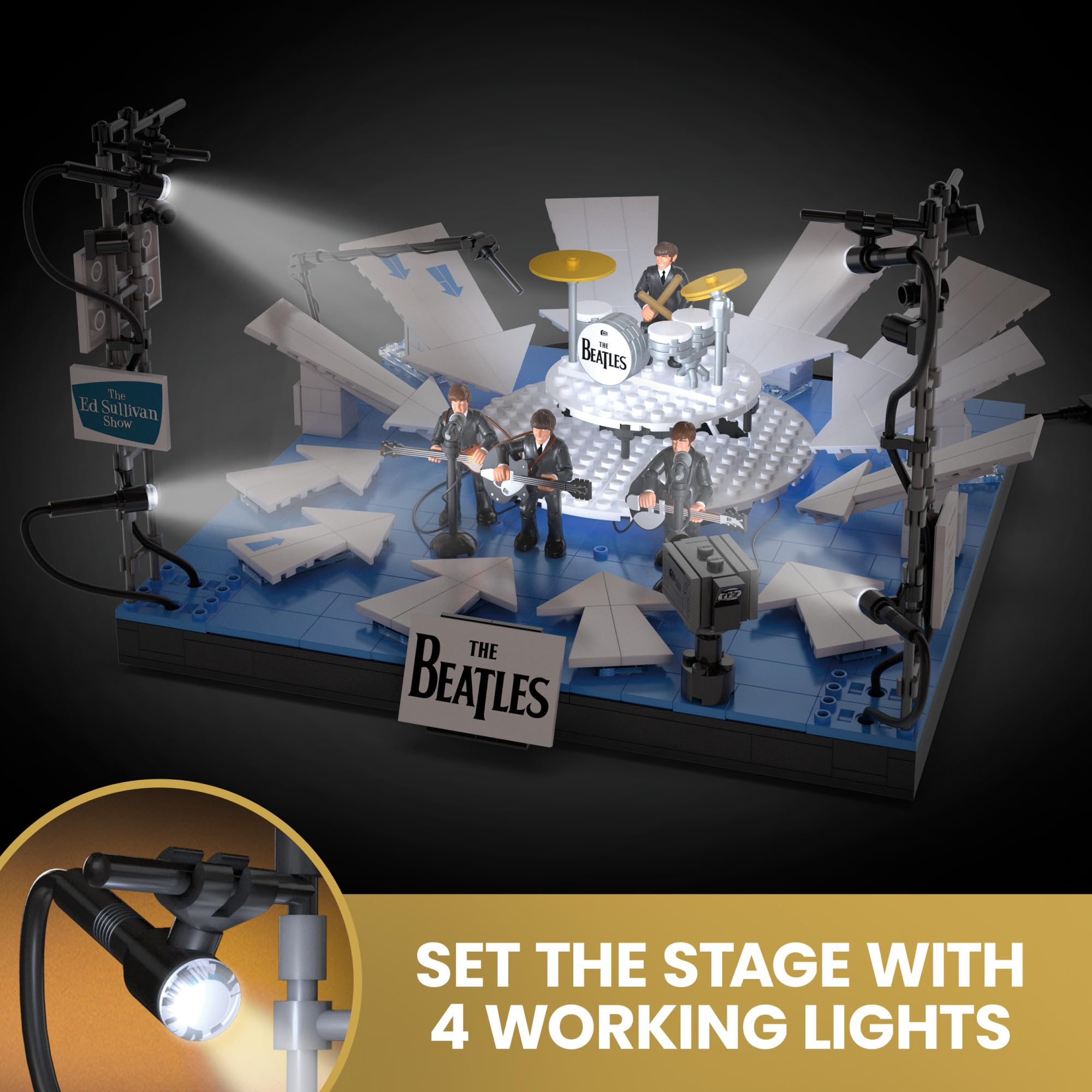 Mega Brands Ed Sullivan stage model captures iconic performance for collectible display.