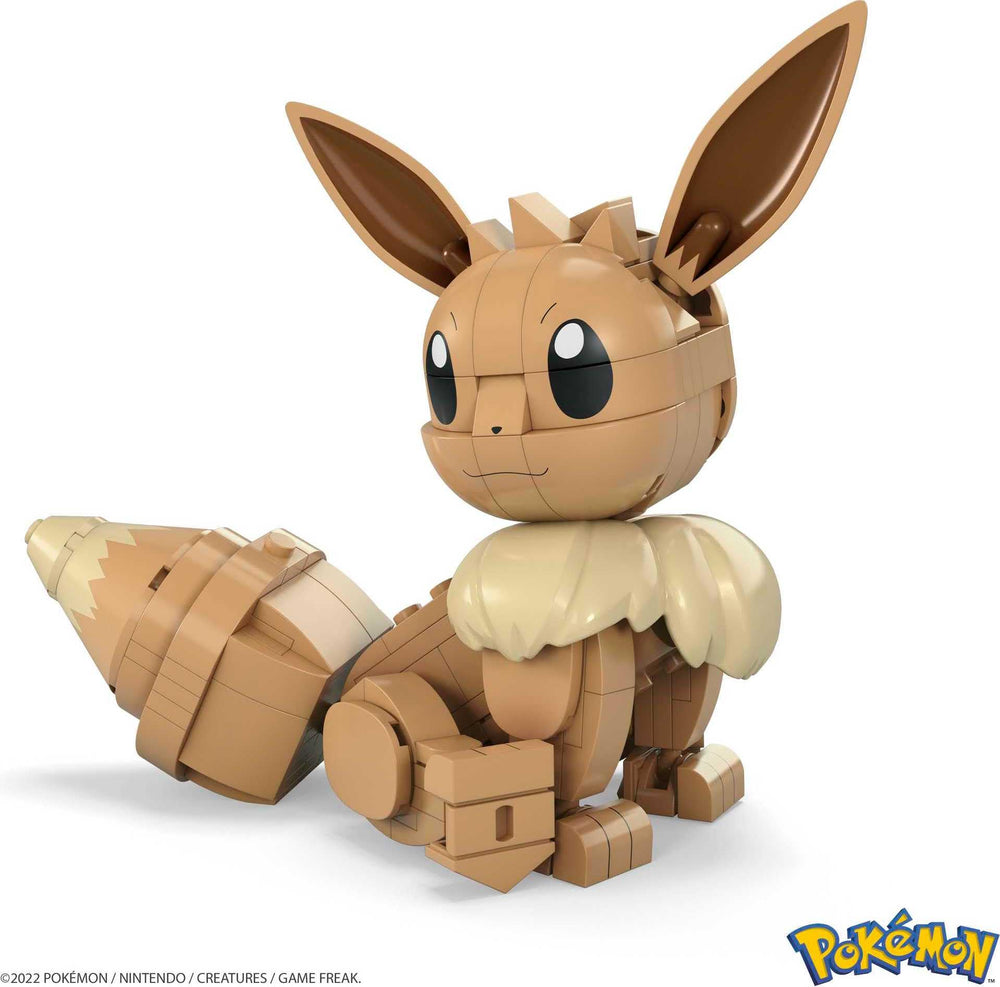 Mega Brands Eevee poseable figure stands about four inches tall for dynamic poses.