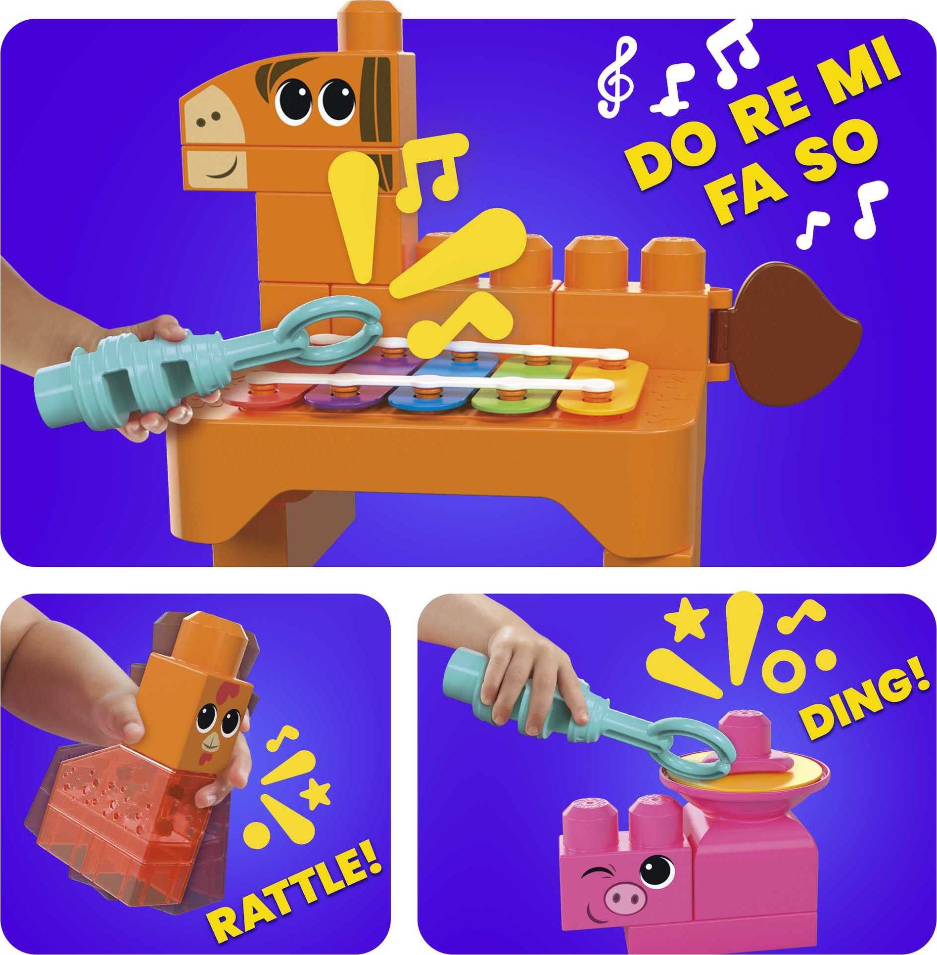 Mega Brands Mega Bloks Fisher-Price chick rattle sparks cause-and-effect learning.