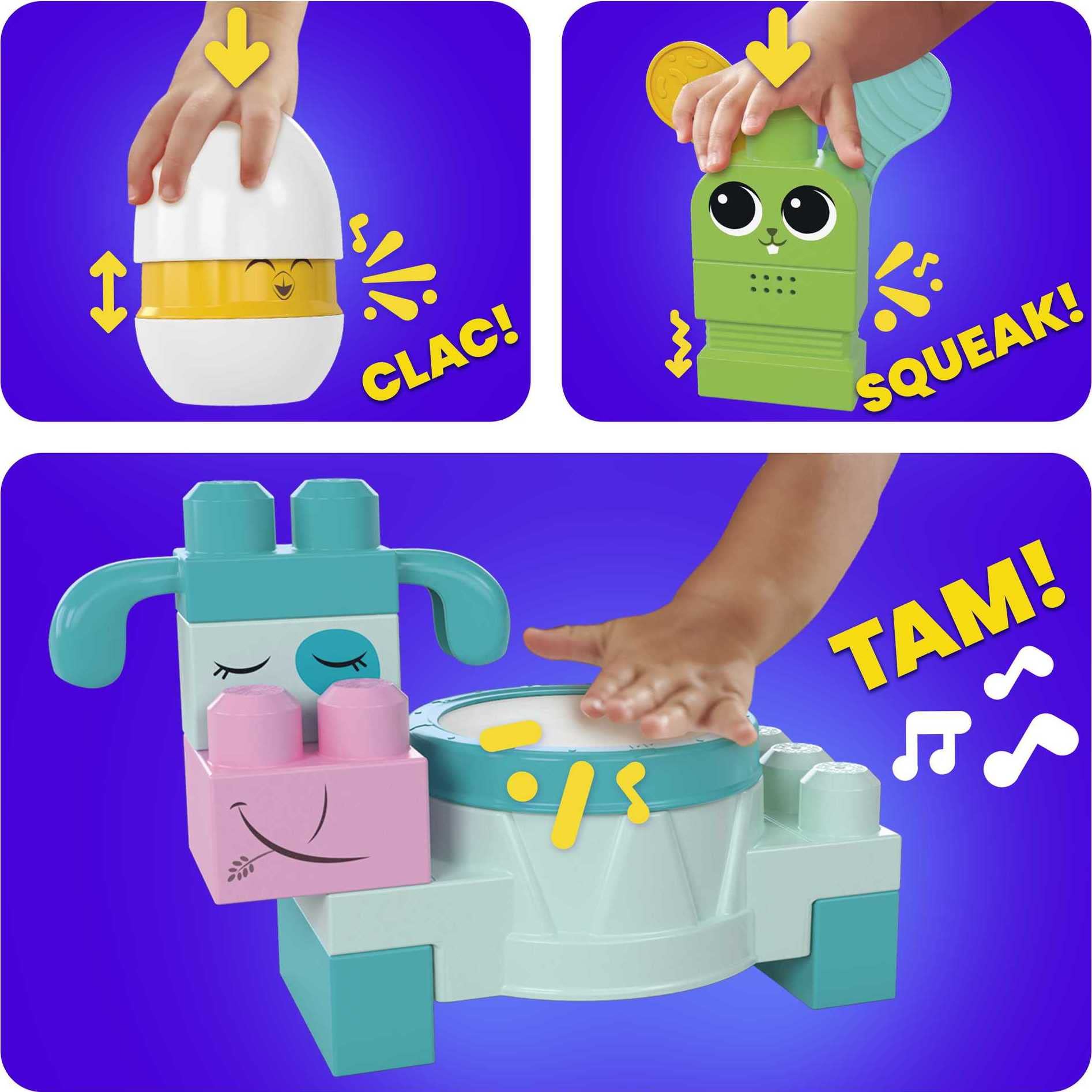 Mega Brands Mega Bloks Fisher-Price piggy cymbal encourages musical experimentation and coordination.