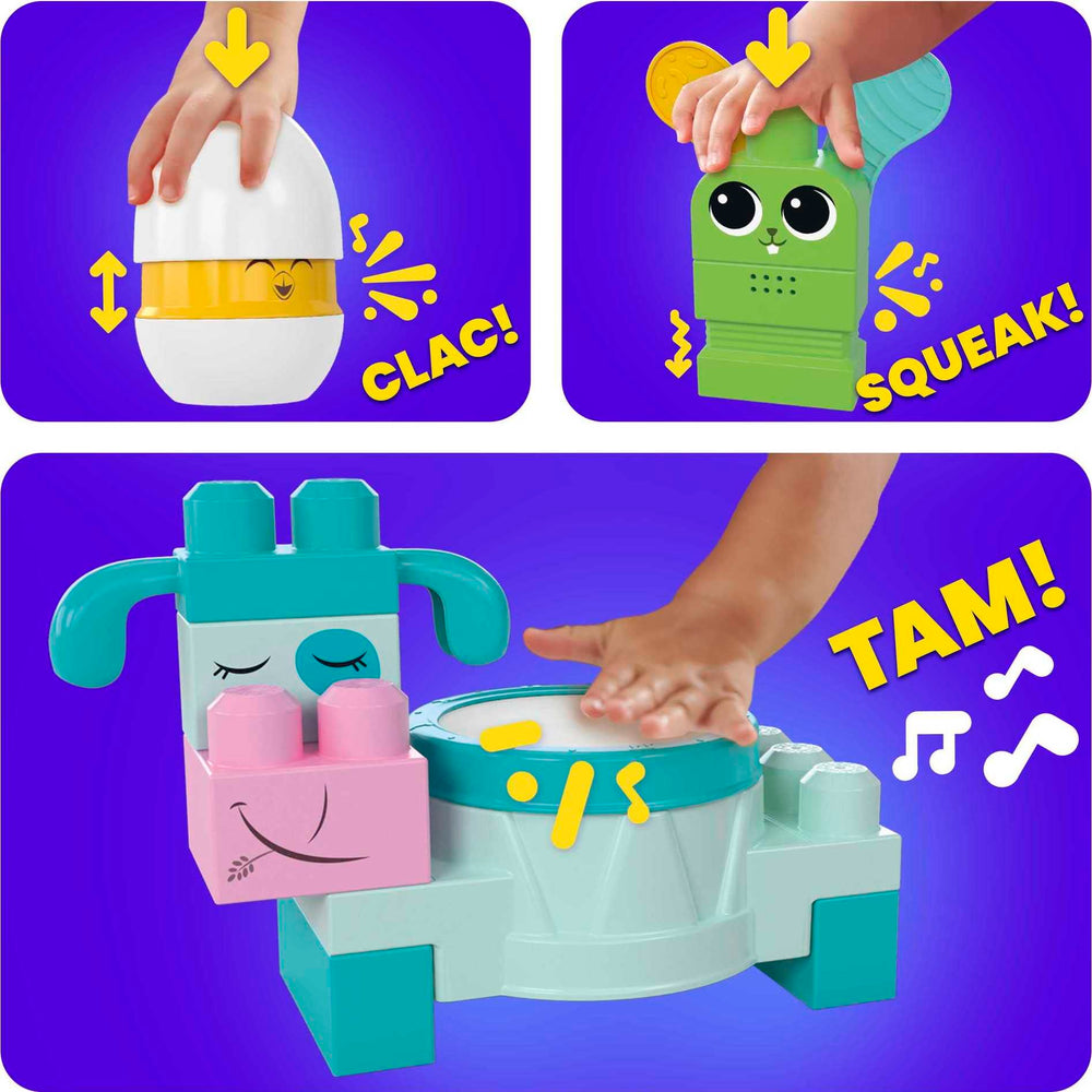 Mega Brands Mega Bloks Fisher-Price piggy cymbal encourages musical experimentation and coordination.