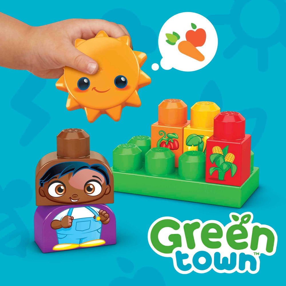 Mega Bloks Green Town figure trio enhances role-play and cooperative play.