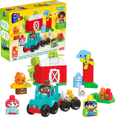 Mega Bloks Green Town rolling tractor scene supports fine motor skill practice.