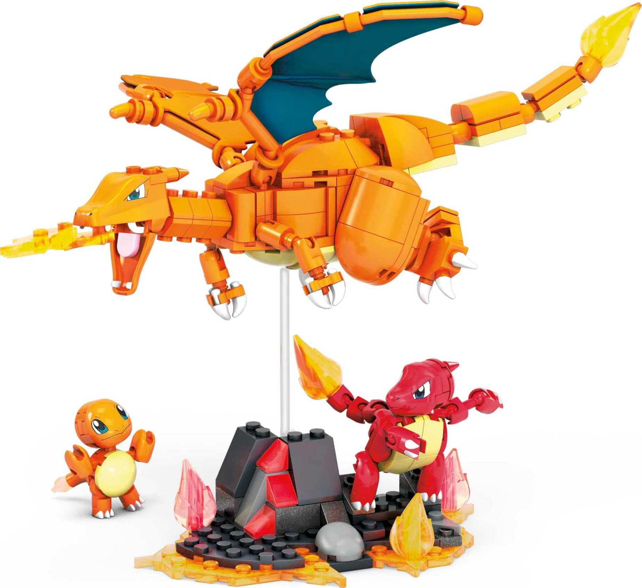 Mega Brands Charizard figure ready for flight poses in a build environment.