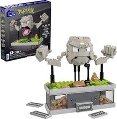 Mega Brands Geodude mini figure shows assembly view for desk display and collection.