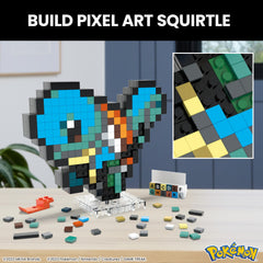 Flat base Squirtle pixel figure on a stable shelf