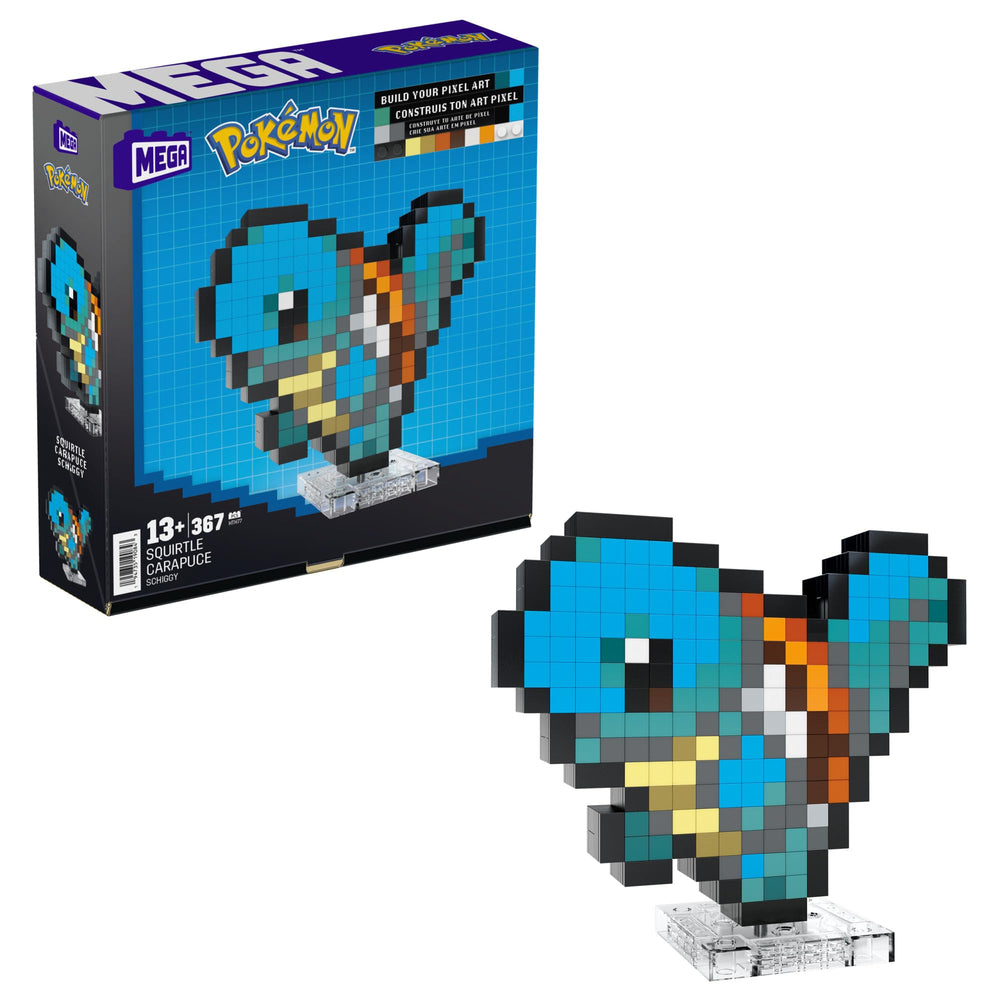 Mega Brands Squirtle pixel figure ready for desk display with retro charm