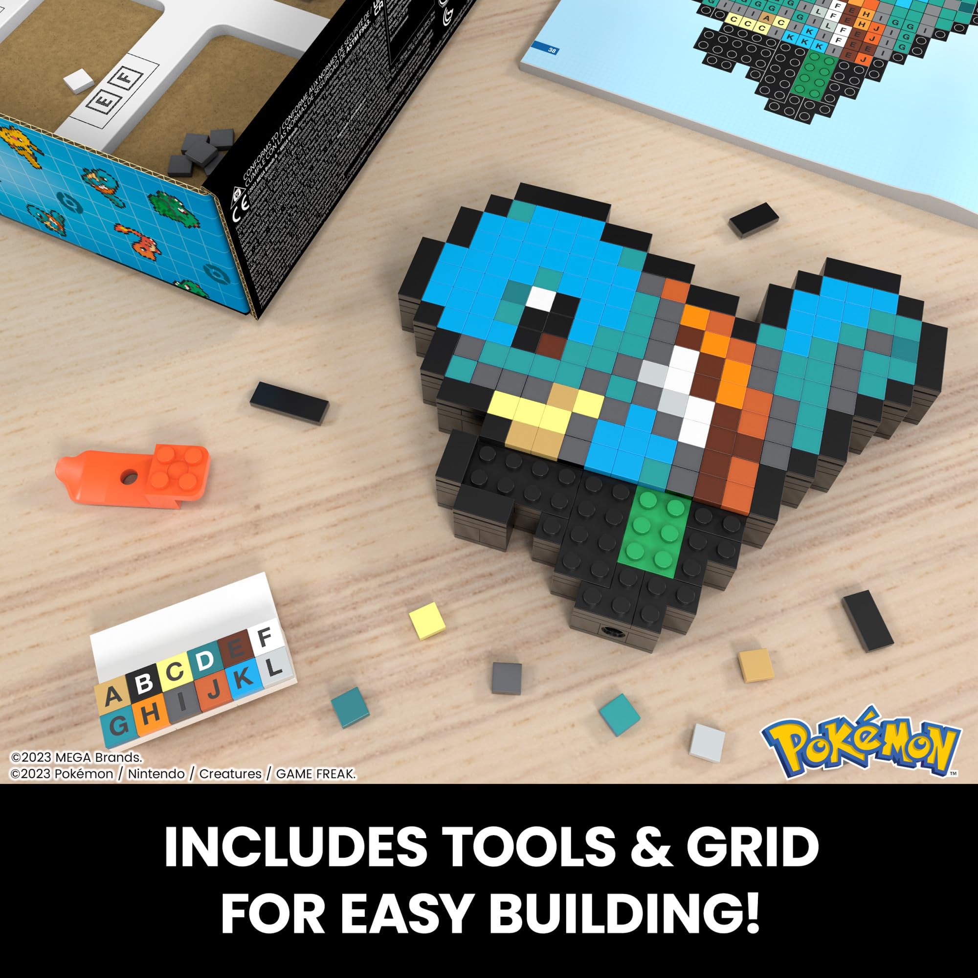 Retro pixel-art look of Squirtle figure for nostalgic display