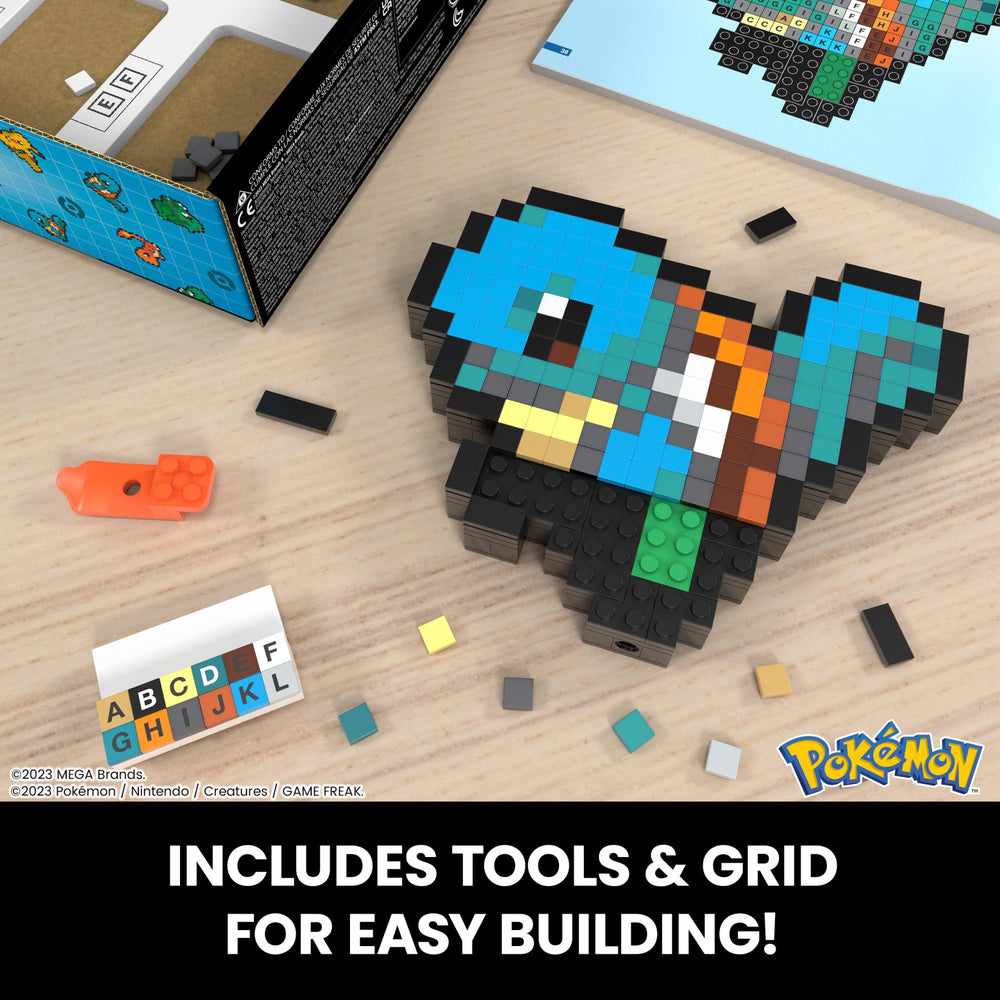 Retro pixel-art look of Squirtle figure for nostalgic display