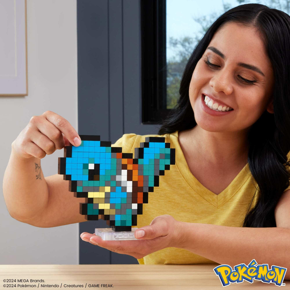 Squirtle pixel figure with wall-mount option for space-saving display