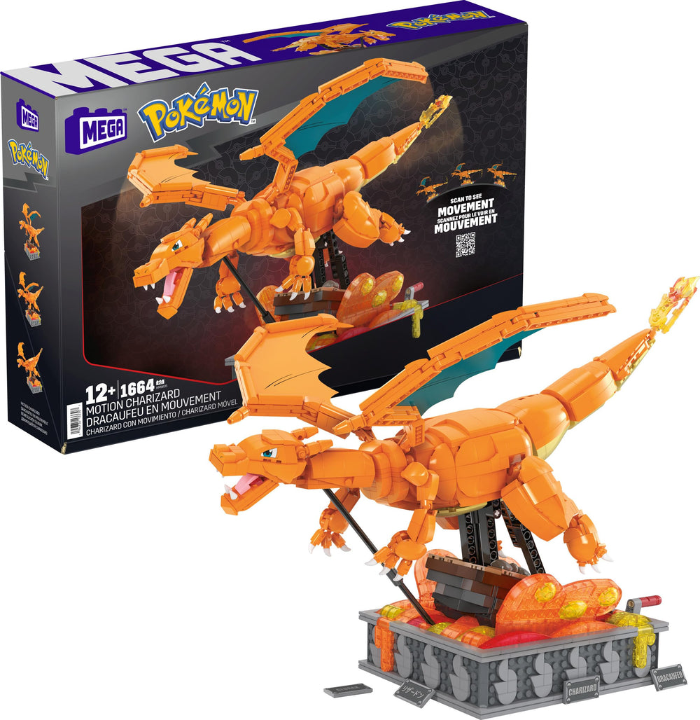 Mega Brands Motion Charizard display base with detailed build for collectors.