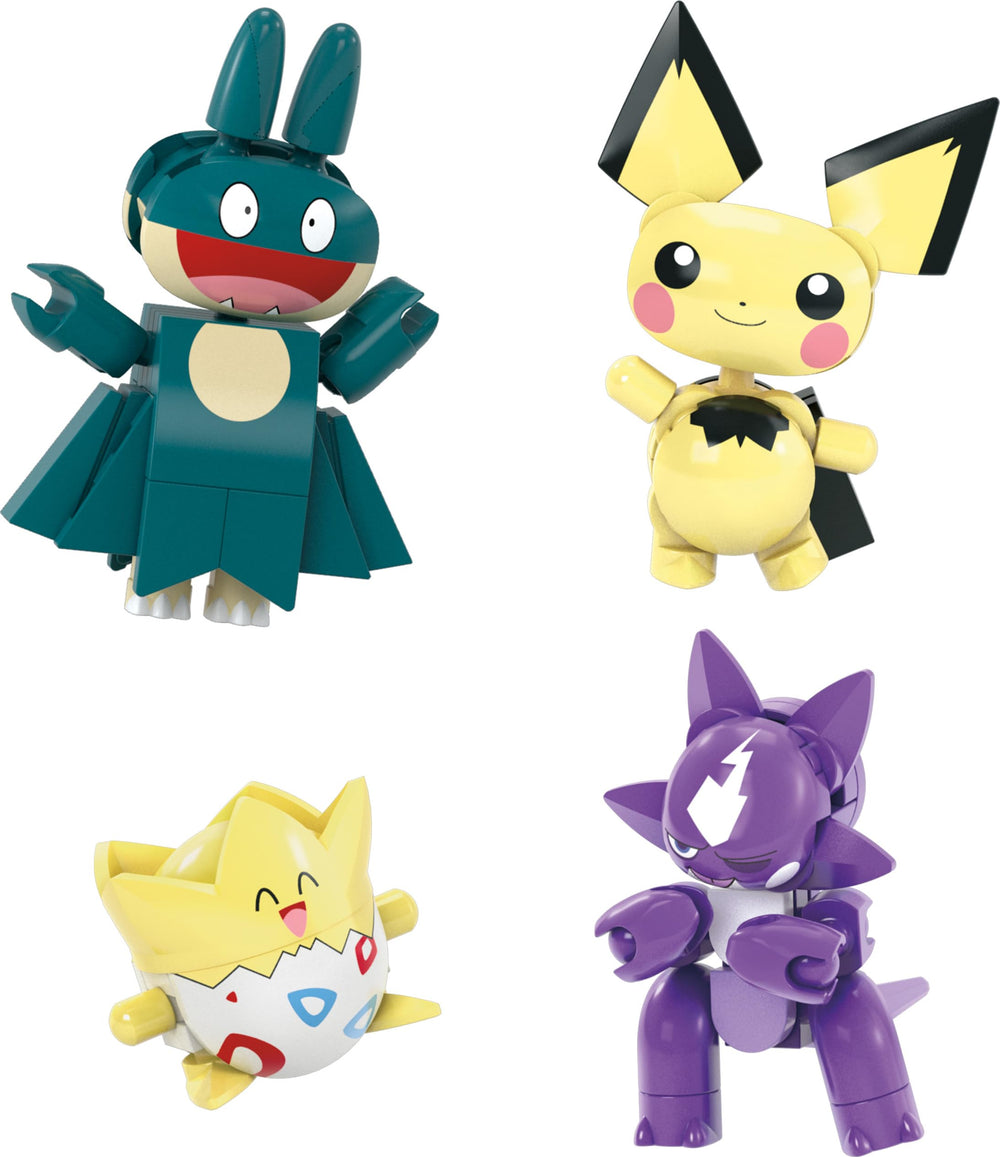 Mega Brands poké ball display holds the figures for easy posing.