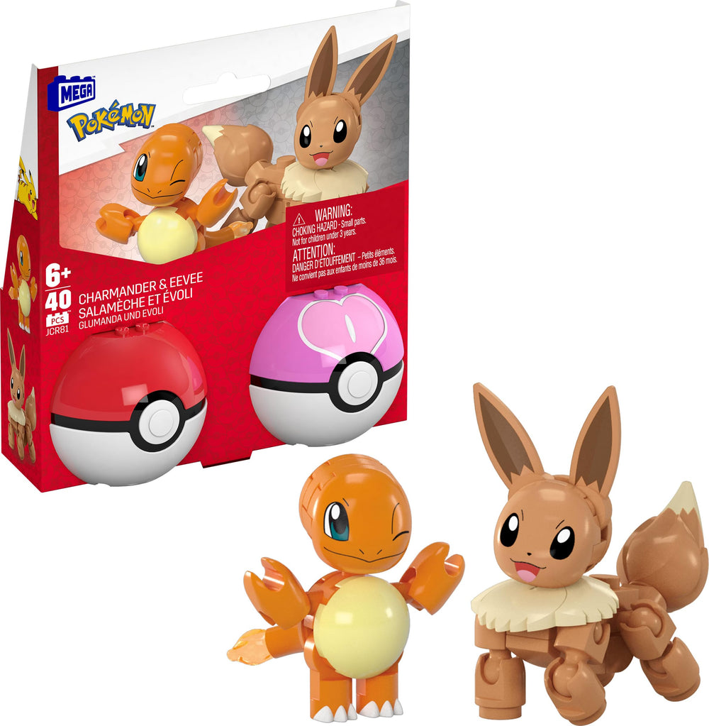 Mega Brands Pokémon Pokeball 2-Pack with buildable Charmander and Eevee for imaginative play