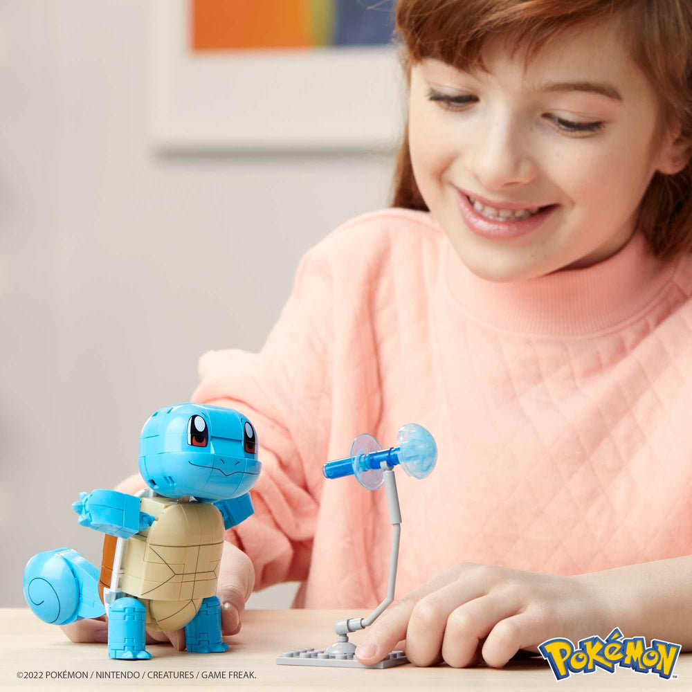 Mega Brands Squirtle water-battle effect details for authentic pretend battles.