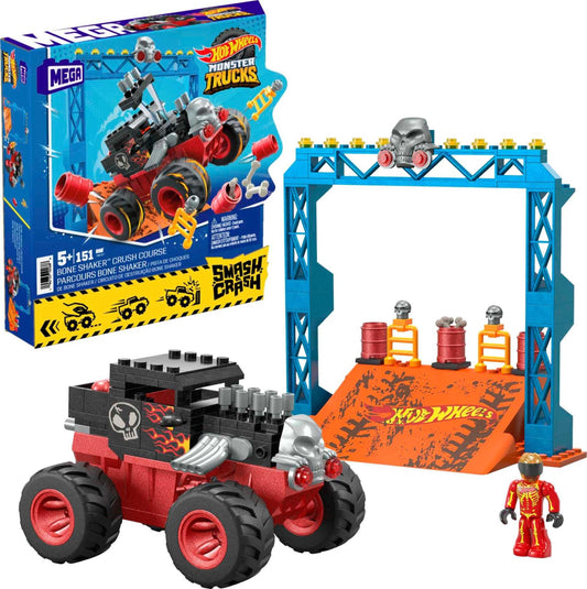 Mega Hot Wheels Bone Shaker Crush Course image highlights 151-piece build for creative play.