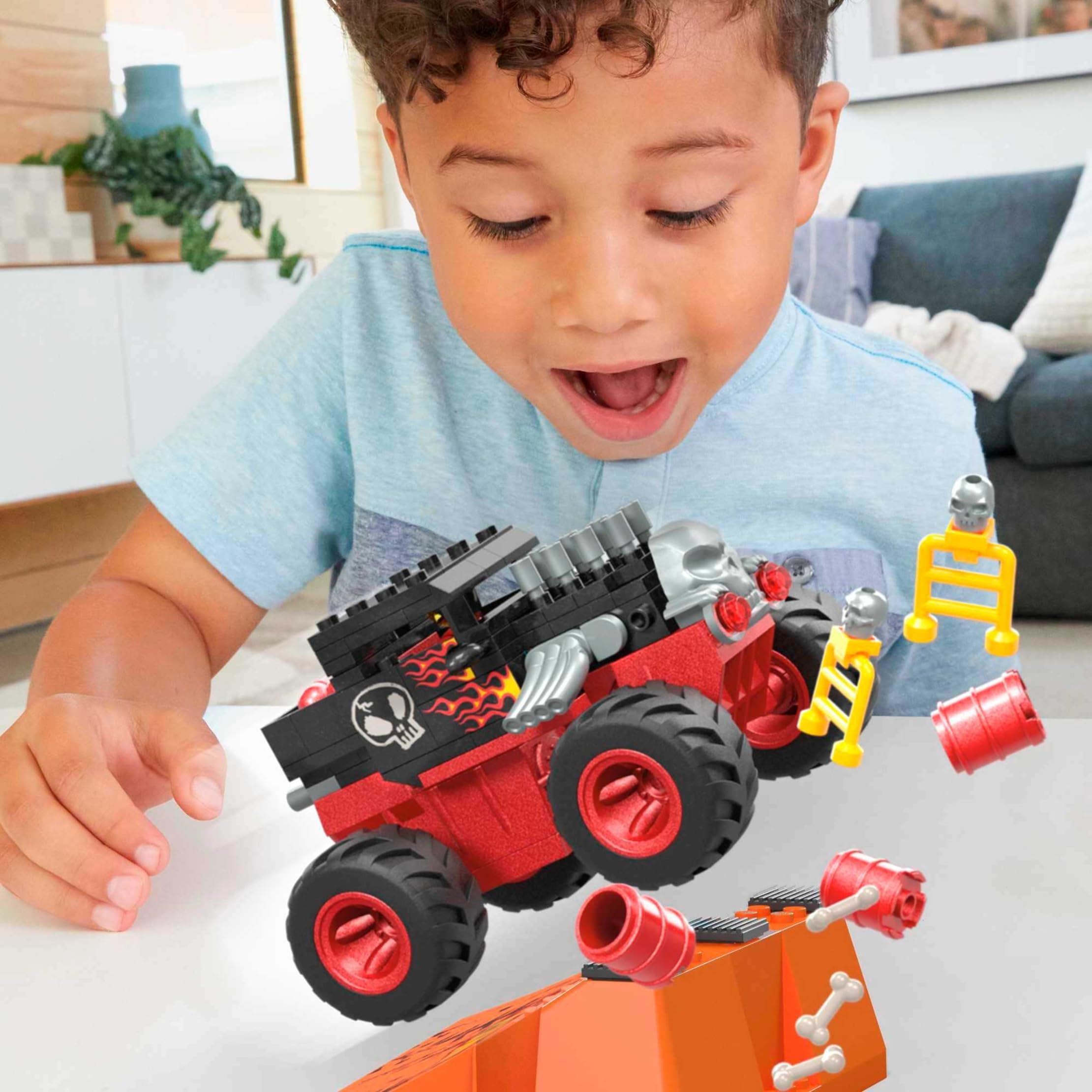 MEGA Hot Wheels smash and crash ramp shown for dramatic role play.