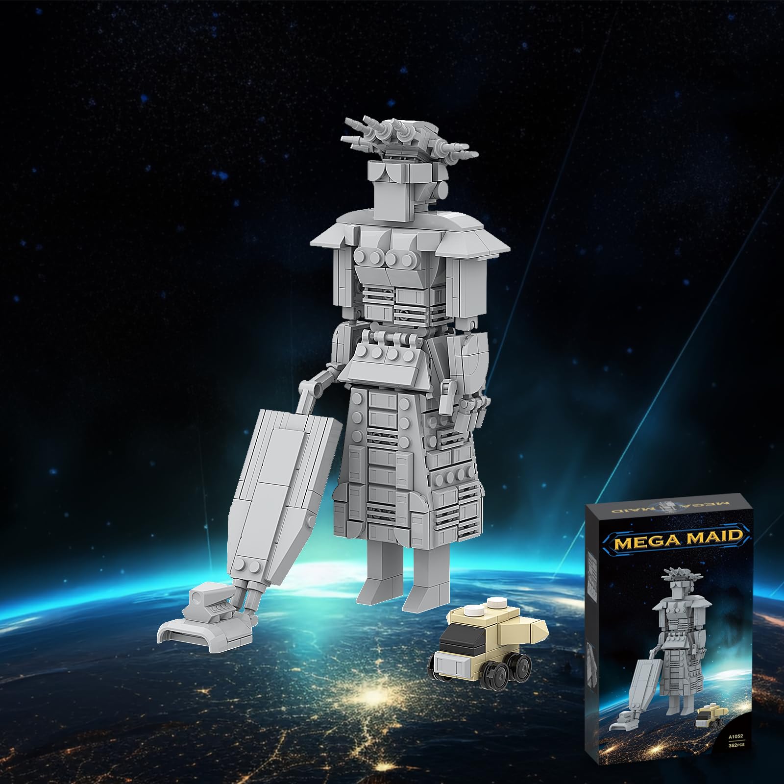 Mega Maid Spaceballs family assembly scene, enjoyable hobby activity for both kids and adults.