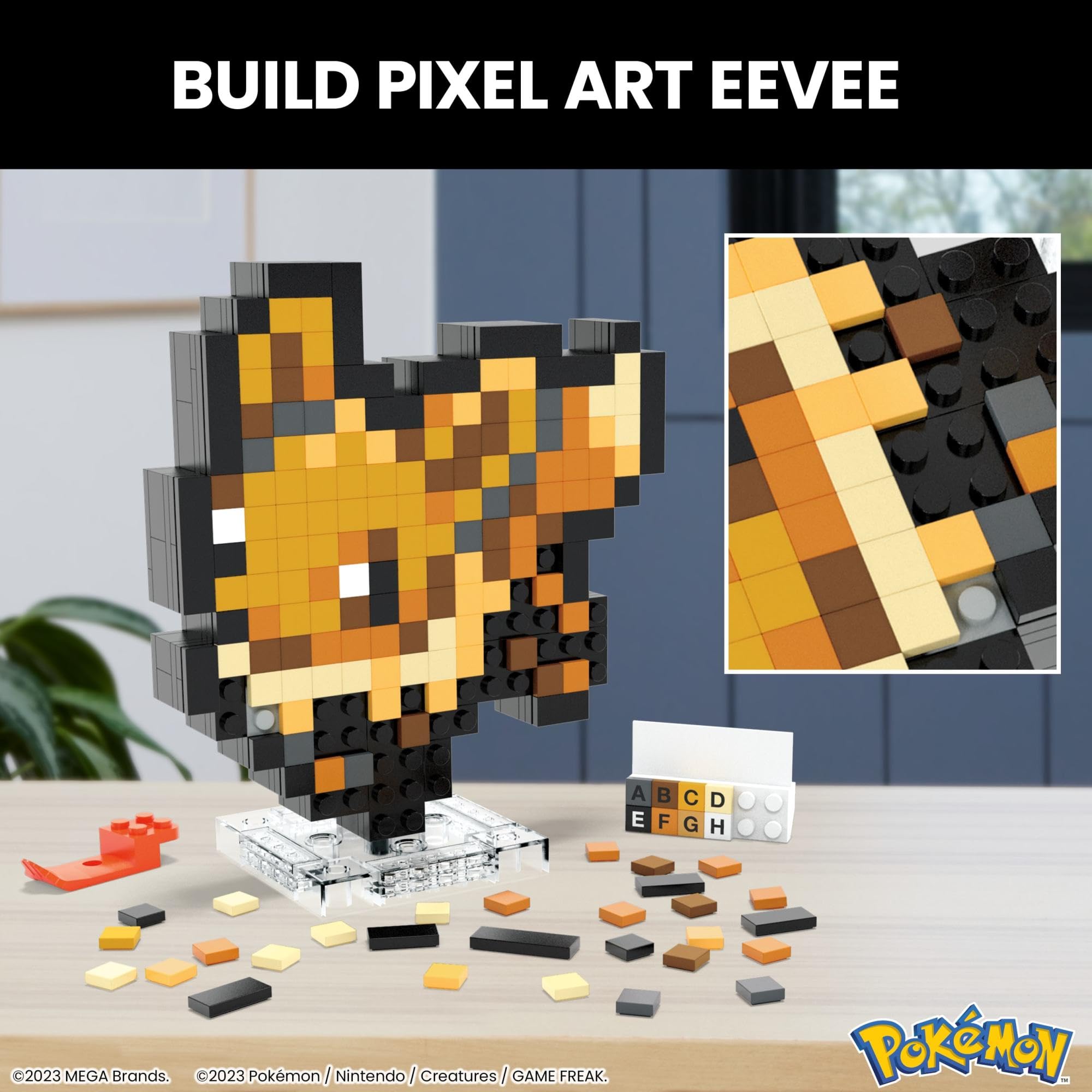 Mega Eevee brick-by-brick build for interactive display.