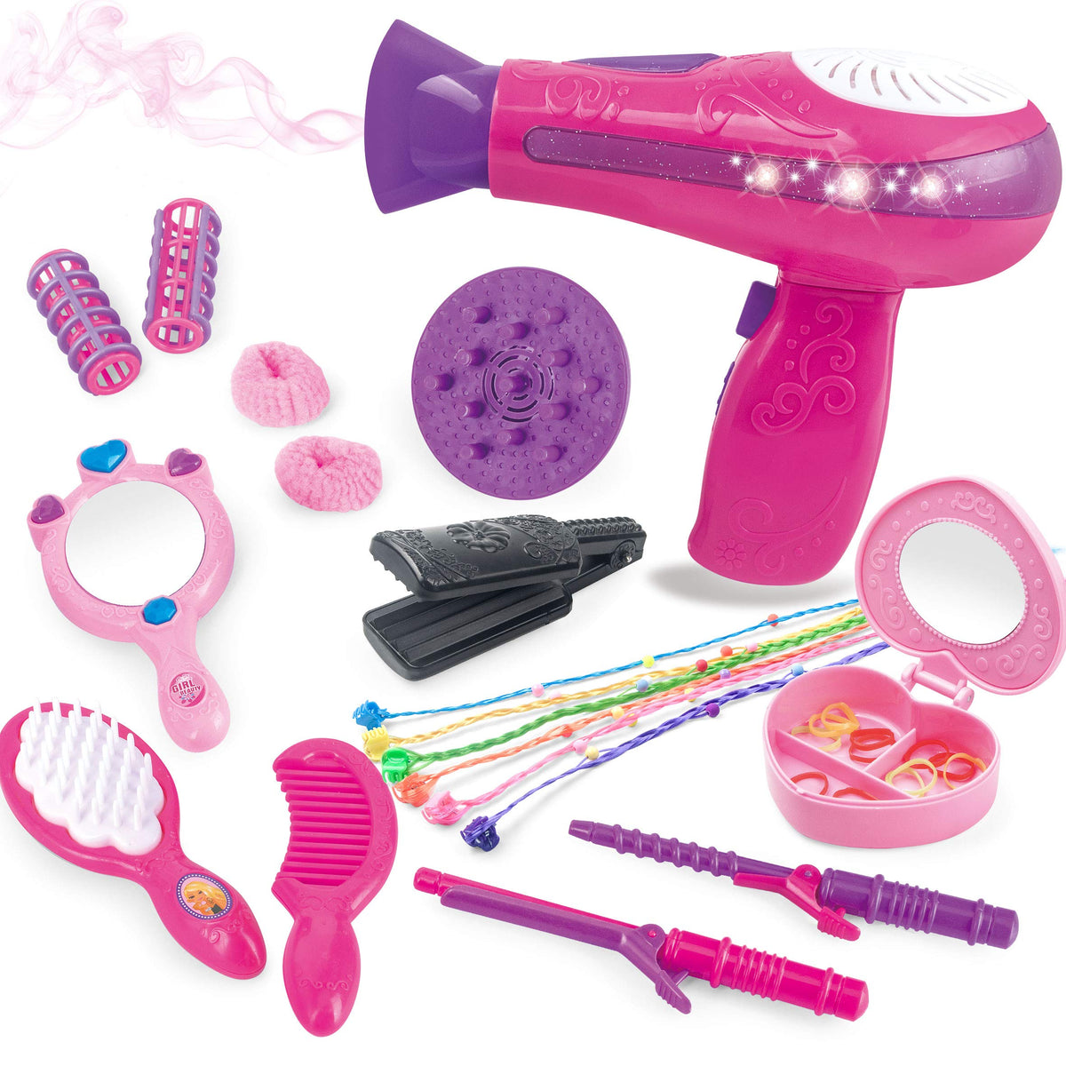 MEGAFUN Little Girls Beauty Hair Salon Kit mirror for pretend styling and imaginative play.