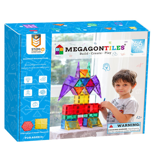 MegagonTiles 66pcs polygon set enabling versatile, STEM-friendly builds.