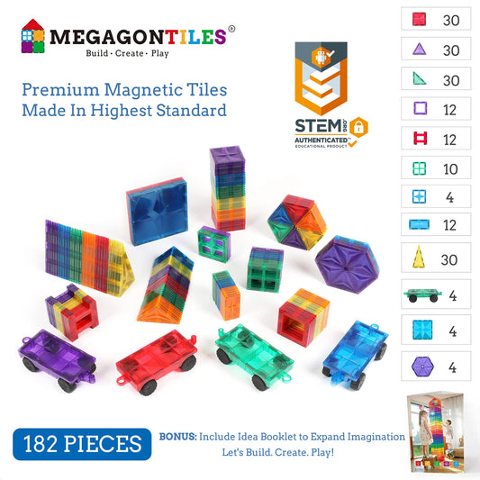 MEGAGONTILES child-building-play with magnetic tiles encourages creativity and problem-solving during free-building sessions.